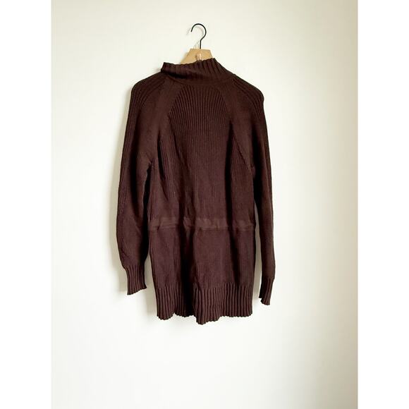 NWOT LOFT Lou & Grey Ribbed Drawstring Zip Pocket Cardigan Brown Large - Picture 4 of 4